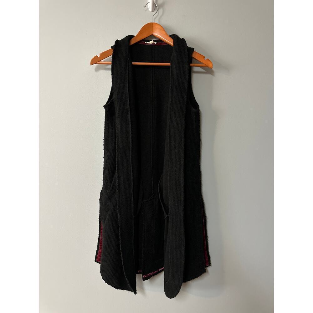 Mystree Black Knit Vest Cardigan Sleeveless Long Open Front Boho Layering Small